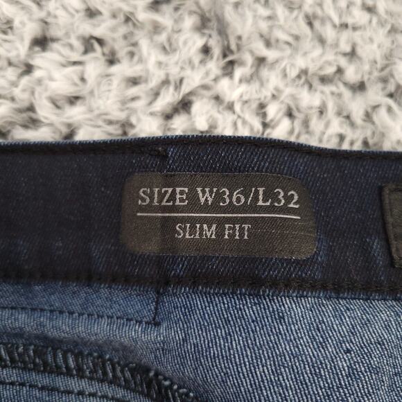 Ranbeeri Jeans Men 36x32 Blue Straight Leg Slim Rocker Dark Wash Stretch Denim - Picture 4 of 11